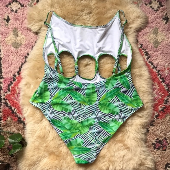 ASOS Graphic Leaf Tab Print Cut Out Swimsuit - Picture 5 of 6